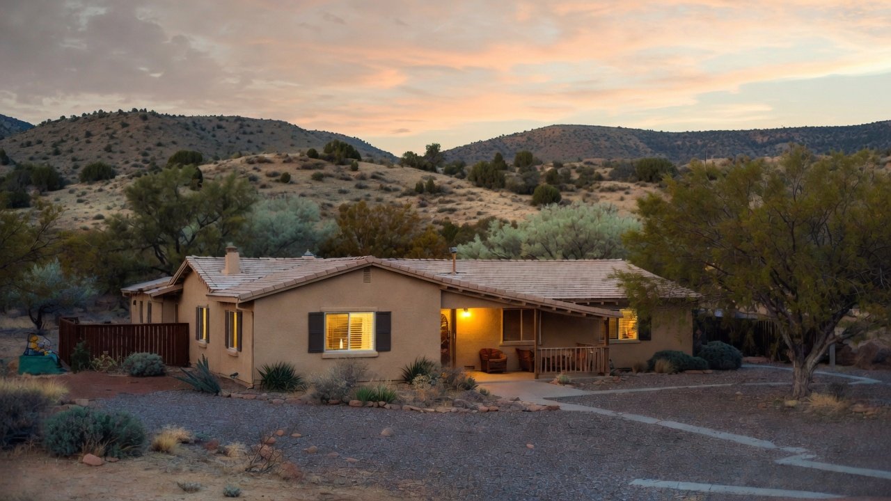 Single story ranch style long term rental home in Cottonwood Arizona with Mingus Mountain in the background
